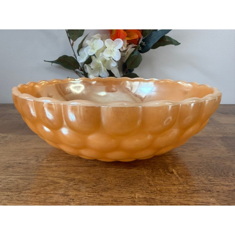Vintage Peach Lustre Bubble Glass Bowl Iridescent Milk Glass Serving Dish